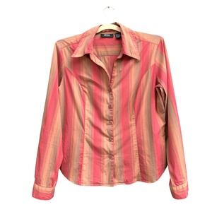 Allison Morgan Shirt Womens Large Pink Orange Striped Button Down Long Sleeve